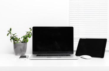 Fototapeta premium Work space, laptop