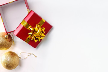 Gift ribbon and floral Christmas decoration to the left diagonal