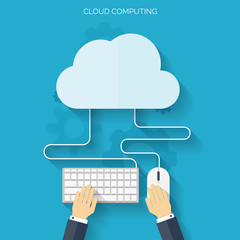 Flat cloud computing and social media background. Data storage