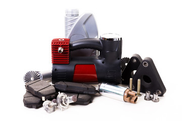 Car parts, engine oil, brake pads