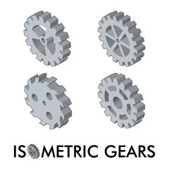 Set of four isometric gears isolated on a white background. 