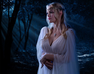 Elven girl in night forest