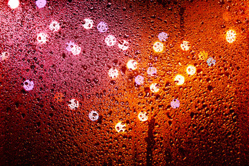 Background of Fresh Rainwater Water Drops and Street Night Light