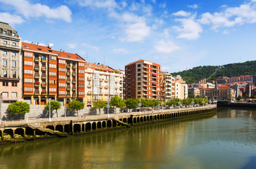 Day view of embankment of  Ibaizabal river. Bilbao