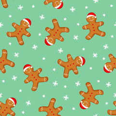 Gingerbread man seamless pattern. Cute vector background for new year's day, Christmas, winter holiday, cooking, new year's eve, food, etc. Cute Xmas background. - 94227139