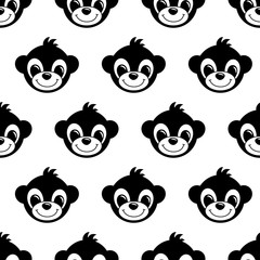 Seamless pattern background with monkeys. Symbol of 2016 year. Cute baby monkeys. Black and white baby animal illustration.