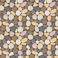 Seamless pattern with stones. Vector seamless background with smooth pebble. Colorful seaside wet pebble vector illustration. Spa stones flat design. - 94227170