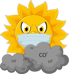 Sun cartoon with medical mask