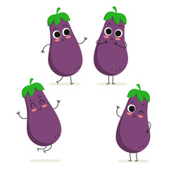 Eggplant. Cute vegetable character set isolated on white