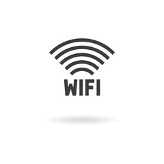 Dark grey icon for wi-fi (wifi) on white background with shadow