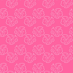 Seamless pattern of hibiscus flowers. Pink floral Art 