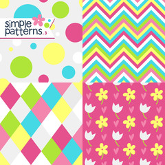 Set of four simple seamless patterns