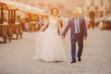 Wedding couple walking 