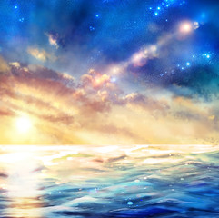 Obraz premium Background with clouds and sunset