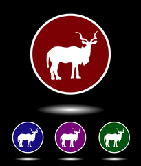 Vector icon logo set 3 in 1 with modern vintage white antelope on red, blue, violet and green background isolated on black highlighted