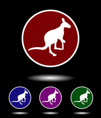 Vector icon logo set 3 in 1 with modern vintage white  kangaroo on red, blue, violet and green background isolated on black highlighted