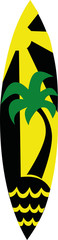 Surfboard with palm and waves