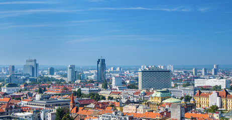 Zagreb down town and modern business towers panoramic view, Croatia capital