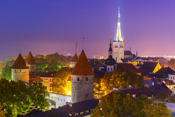 Fototapeta na wymiar Aerial view old town at night, Tallinn, Estonia