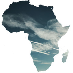 Double exposure of Africa silhouette and cloudscape