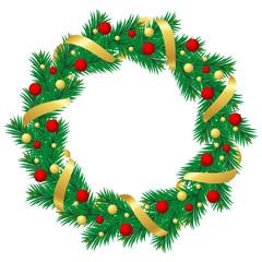 Fototapeta na wymiar Christmas wreath with baubles and christmas tree. 