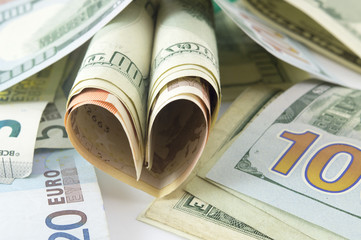Heart shape made from dollar bills