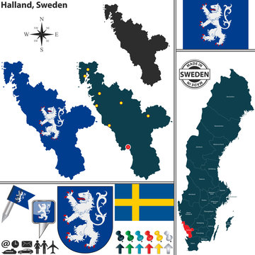 Map of Halland, Sweden