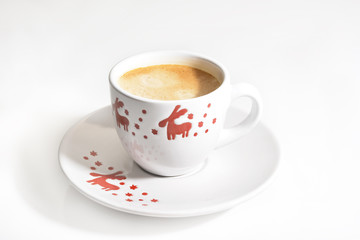 Christmas cup of coffee on white background
