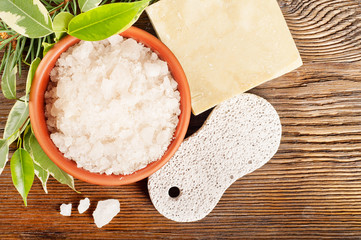 Bath salt and pumice stone