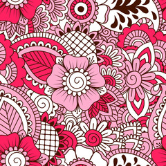 Fototapeta premium Hand drawn seamless pattern with floral elements. 