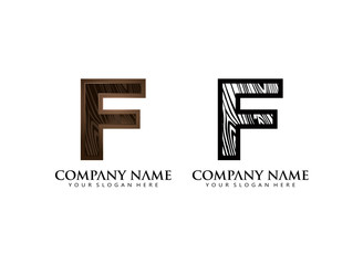 initial F wooden texture contour vector logo icon