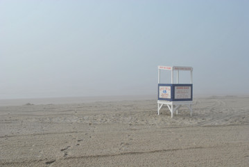 Fototapeta na wymiar Lifeguard Stand in Ocean City New Jersey in the Morning Fog