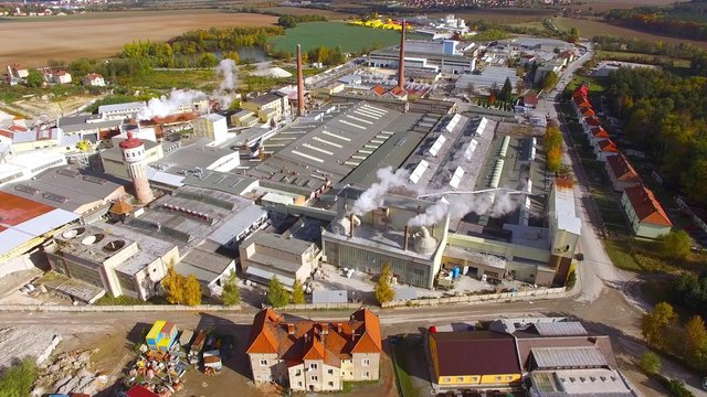 Aerial view to industrial zone with ceramics factory near Pilsen city in Czech Republic, Europe. 