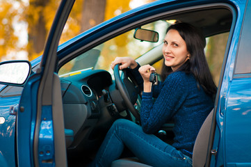 Naklejka premium Succesful woman with brand new car