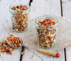 Pear and cranberry on dosochka, selective focus