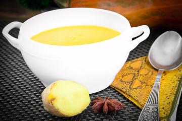 Diet and Healthy Organic Food: Pumpkin Soup.