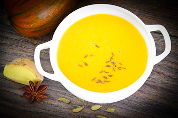 Diet and Healthy Organic Food: Pumpkin Soup.