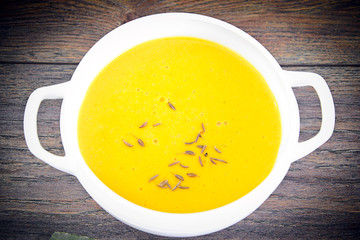 Diet and Healthy Organic Food: Pumpkin Soup.