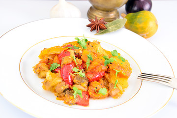 Healthy and Organic Food: Steamed Vegetables with Zucchini, Toma