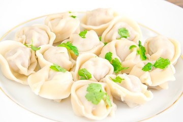 Tasty Homemade dumplings, Russian Pelmeni.