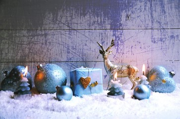 Weihnachtskarte - Shabby Chic - Weihnachtlicher Hintergrund - blau