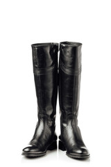 black leather high boots