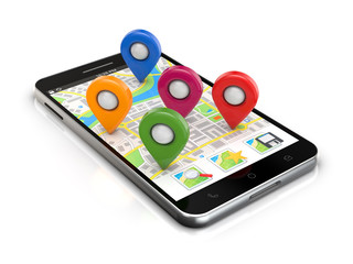 smartphone navigation app with pins