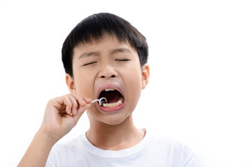 Boy use toothpick