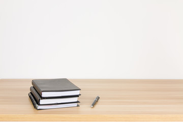 Office supplies on the wooden desk