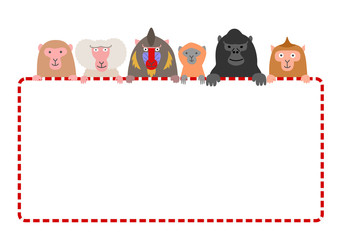 monkies with red and white frame card, white background