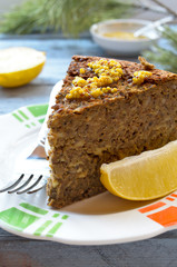 Vegetarian lentil-mushroom pie with mustard and lemon