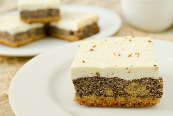 Delicious homemade sweet cheesecake with poppy seed