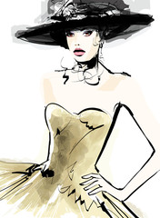 Fashion woman model with a hat