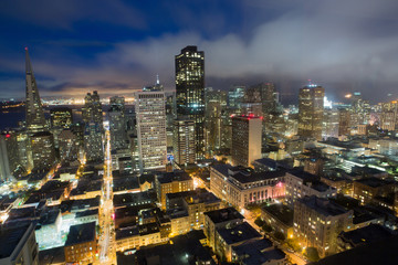 Fototapeta na wymiar Dusk over San Francisco Downtown as seen from an elevated location in Nob Hill. San Francisco, California, USA.